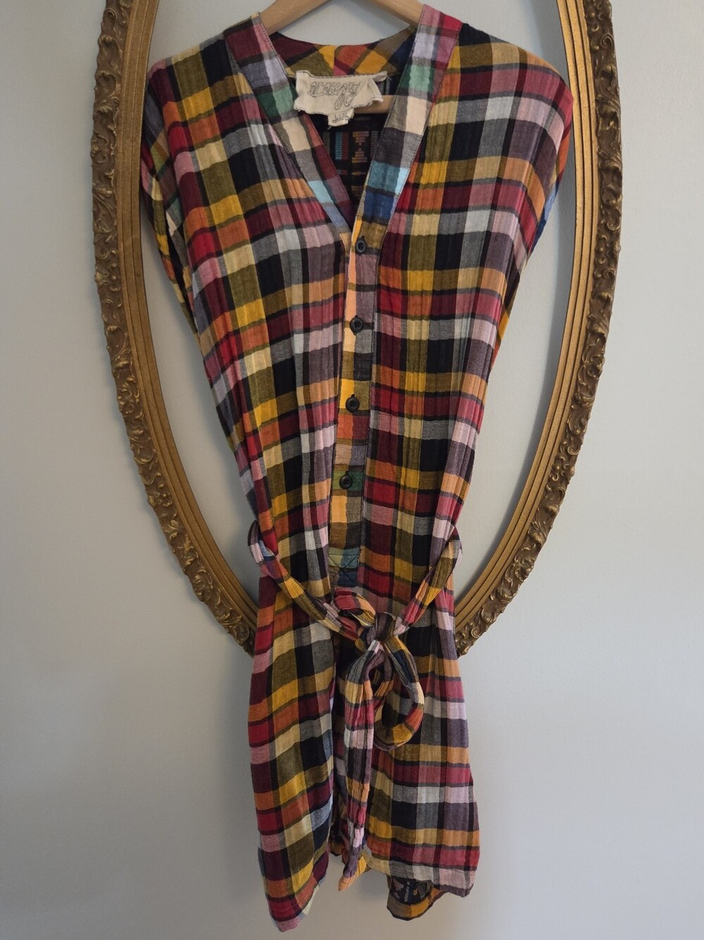 *Ace & Jig Plaid Button-Front Tie-Waist Tunic Dress - sz L